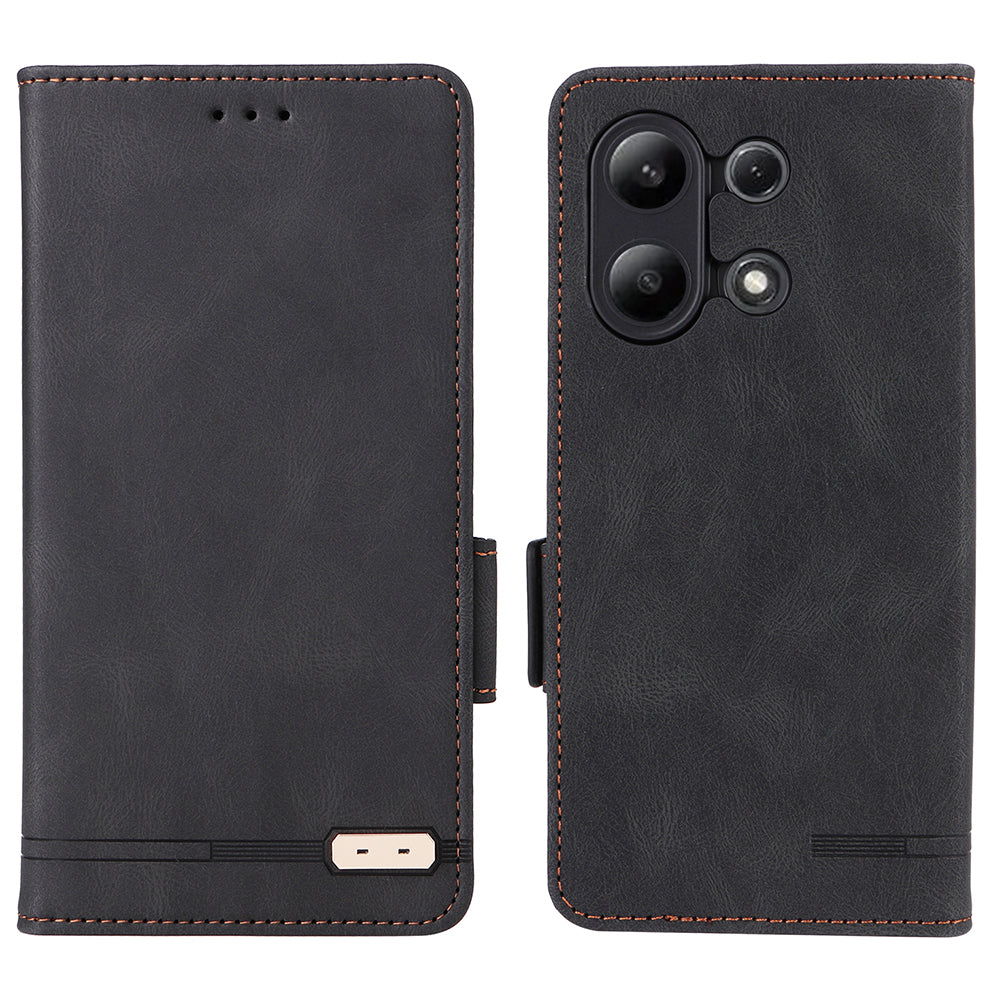 For Xiaomi Redmi Note 13 4G Case Leather Wallet Cover Hardware Decor - Black