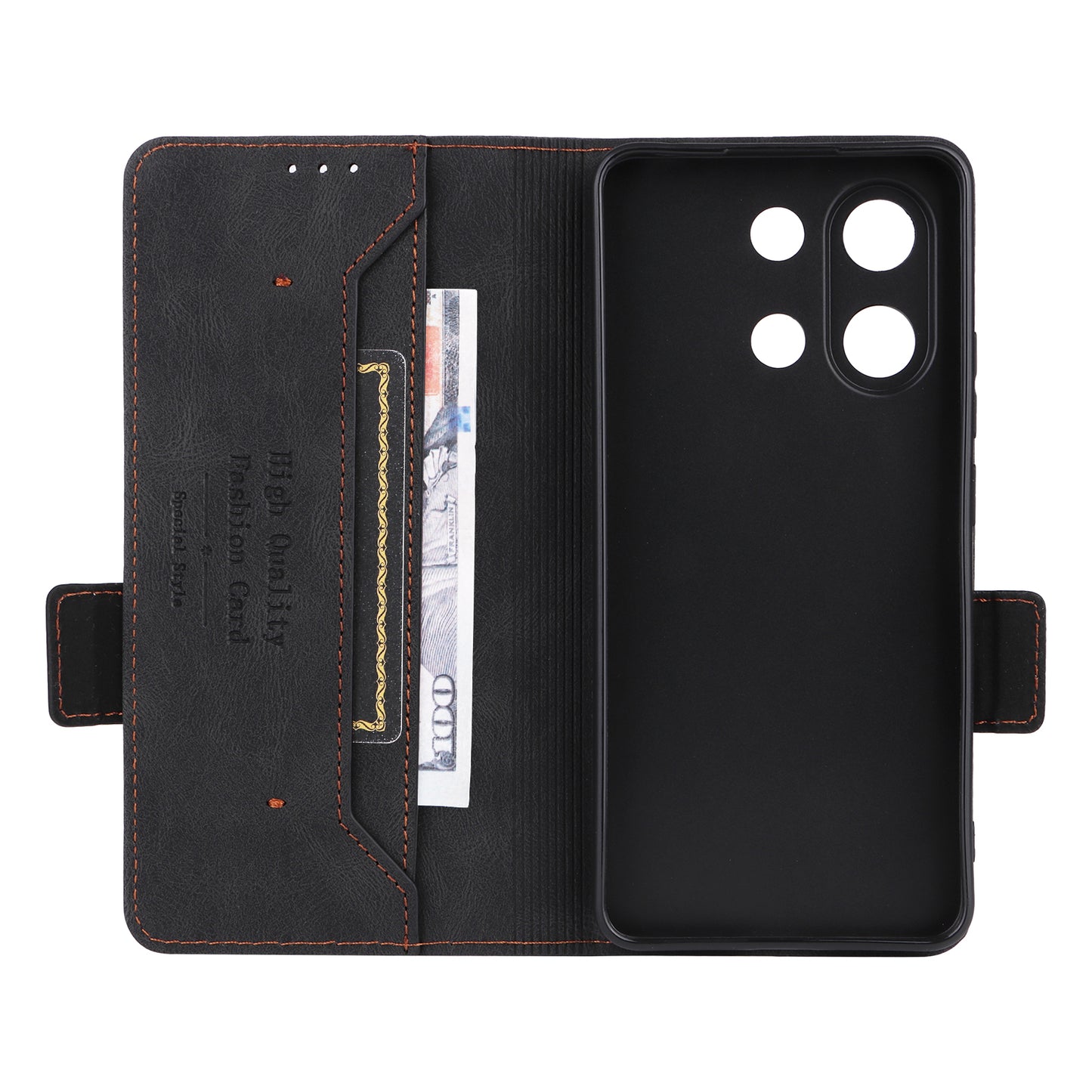 For Xiaomi Redmi Note 13 4G Case Leather Wallet Cover Hardware Decor - Black