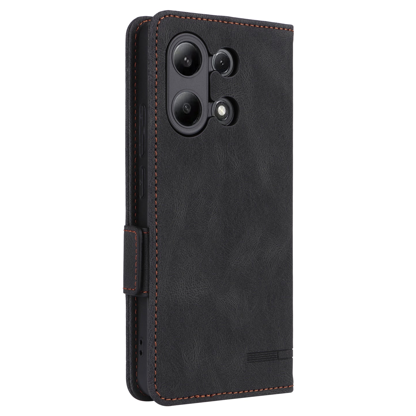 For Xiaomi Redmi Note 13 4G Case Leather Wallet Cover Hardware Decor - Black