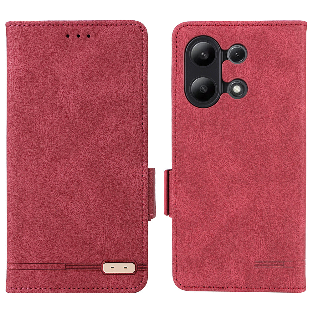 For Xiaomi Redmi Note 13 4G Case Leather Wallet Cover Hardware Decor - Red