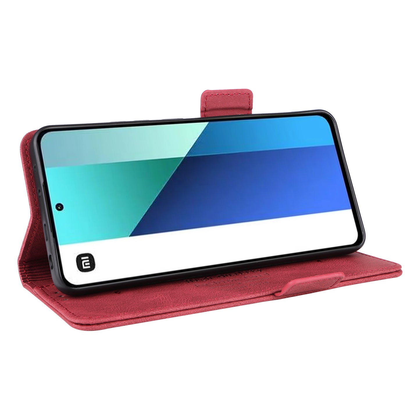 For Xiaomi Redmi Note 13 4G Case Leather Wallet Cover Hardware Decor - Red