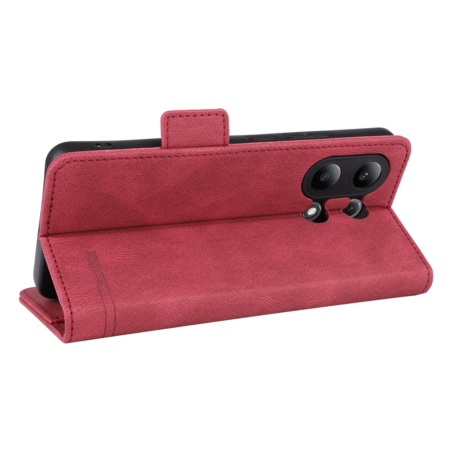 For Xiaomi Redmi Note 13 4G Case Leather Wallet Cover Hardware Decor - Red