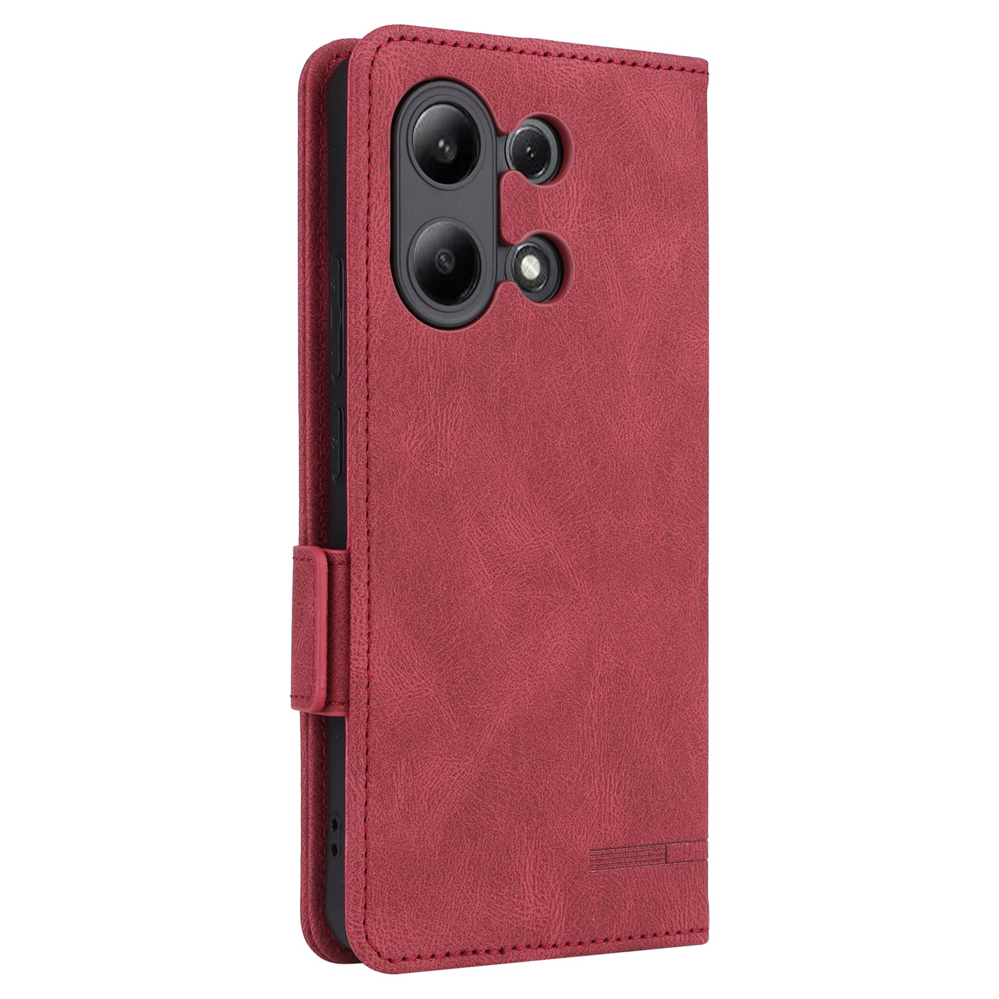 For Xiaomi Redmi Note 13 4G Case Leather Wallet Cover Hardware Decor - Red