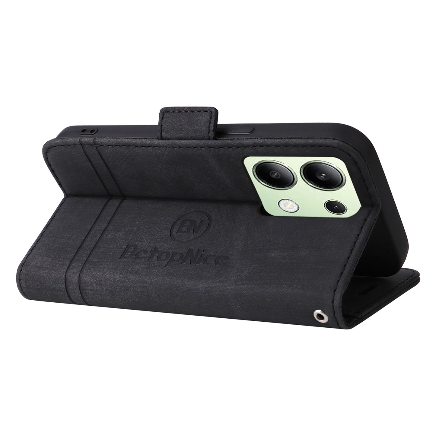 BETOPNICE 001 for Xiaomi Redmi Note 13 4G Case Imprinted Leather Phone Wallet Cover - Black