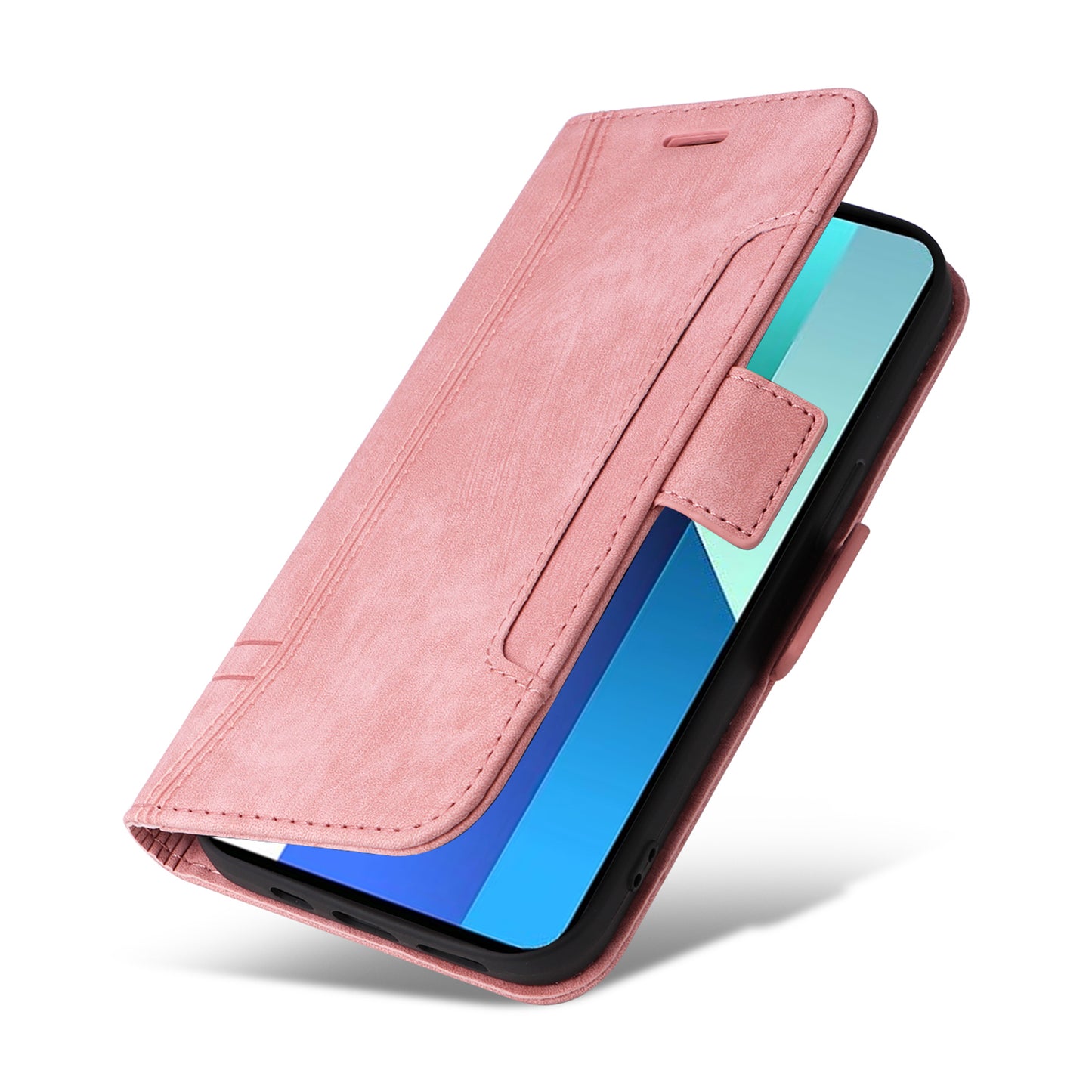 BETOPNICE 001 for Xiaomi Redmi Note 13 4G Case Imprinted Leather Phone Wallet Cover - Pink