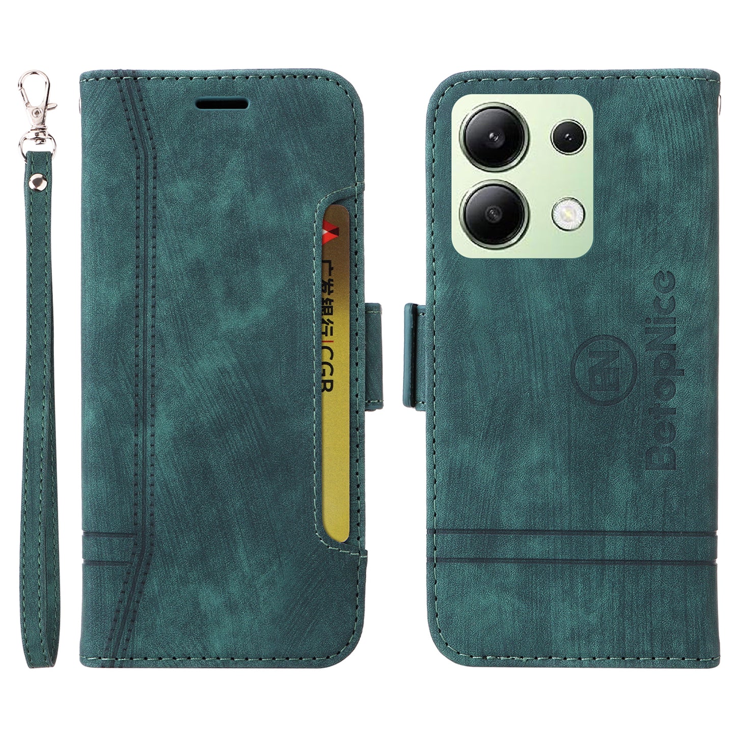 BETOPNICE 001 for Xiaomi Redmi Note 13 4G Case Imprinted Leather Phone Wallet Cover - Green
