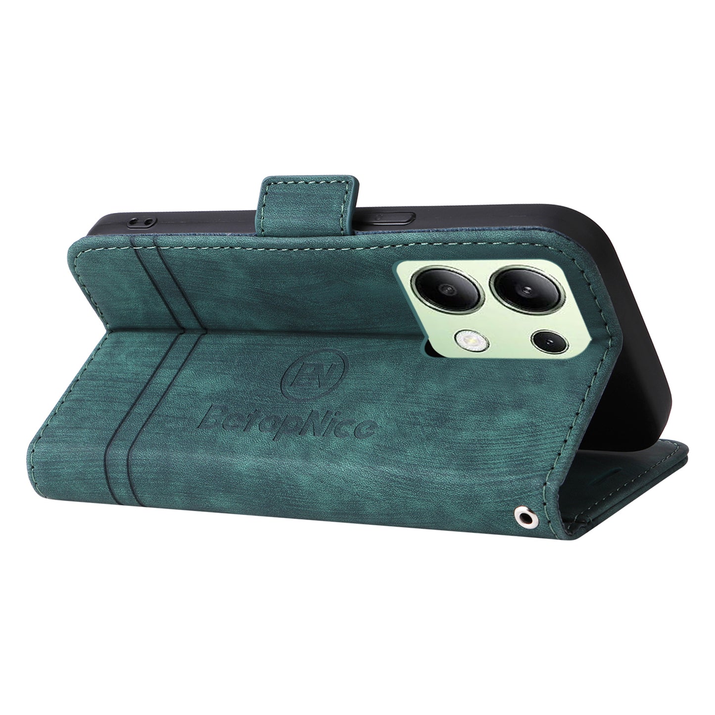 BETOPNICE 001 for Xiaomi Redmi Note 13 4G Case Imprinted Leather Phone Wallet Cover - Green