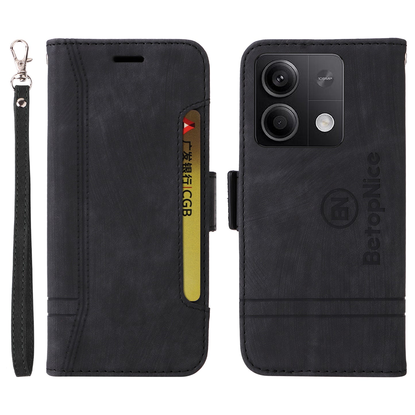 BETOPNICE 001 for Xiaomi Redmi Note 13 5G / Redmi Note 13 5G (China) Case Imprint Leather Cover - Black