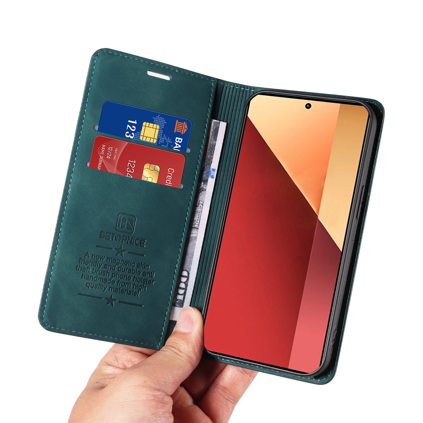 BETOPNICE 003 For Xiaomi Redmi Note 13 Pro 4G / Poco M6 Pro 4G Phone Cover Leather RFID Blocking Case - Green