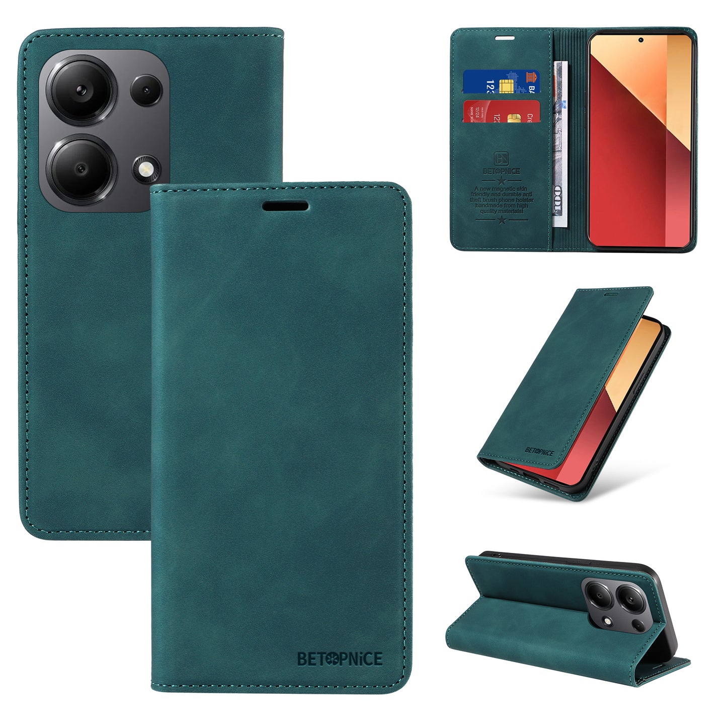 BETOPNICE 003 For Xiaomi Redmi Note 13 Pro 4G / Poco M6 Pro 4G Phone Cover Leather RFID Blocking Case - Green