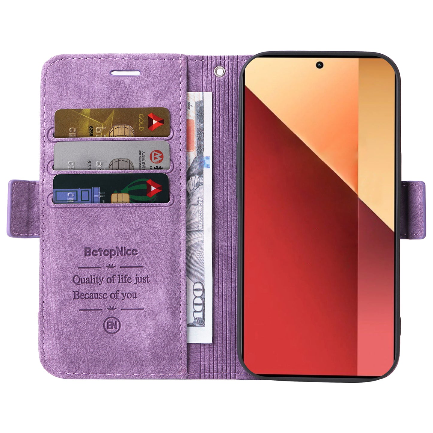 BETOPNICE 001 for Xiaomi Redmi Note 13 Pro 4G / Poco M6 Pro 4G Case with Hand Strap Leather Wallet Cover - Purple