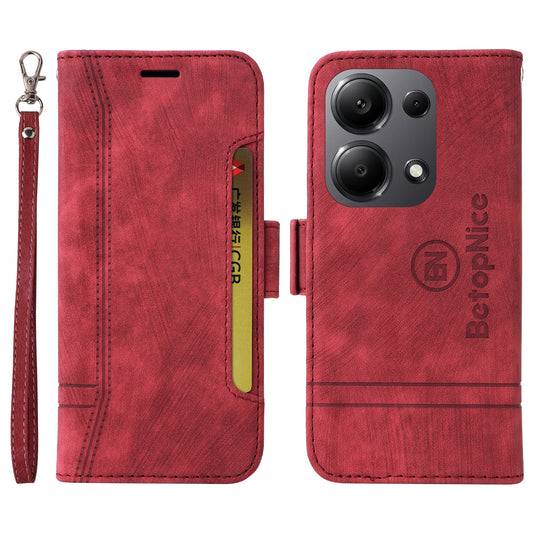 BETOPNICE 001 for Xiaomi Redmi Note 13 Pro 4G / Poco M6 Pro 4G Case with Hand Strap Leather Wallet Cover - Red