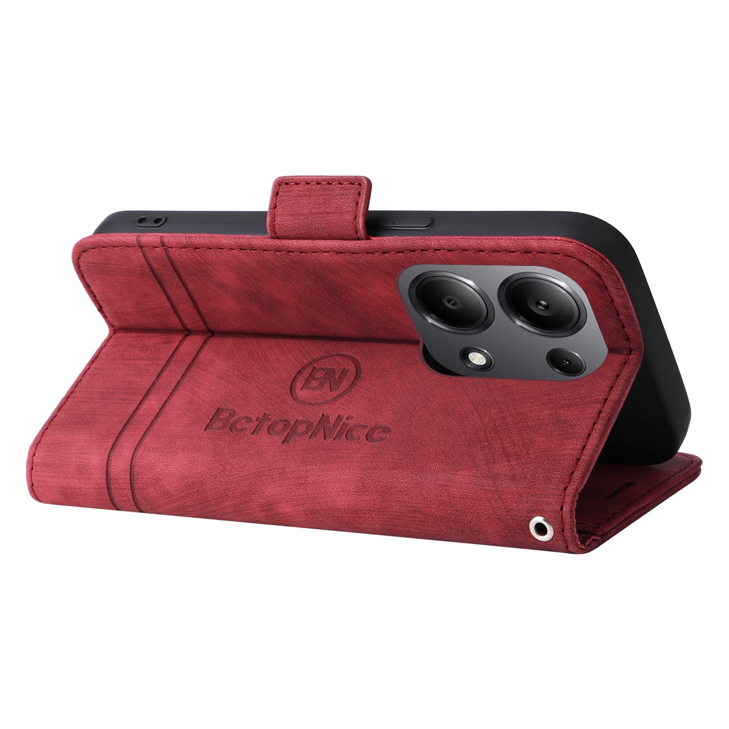 BETOPNICE 001 for Xiaomi Redmi Note 13 Pro 4G / Poco M6 Pro 4G Case with Hand Strap Leather Wallet Cover - Red