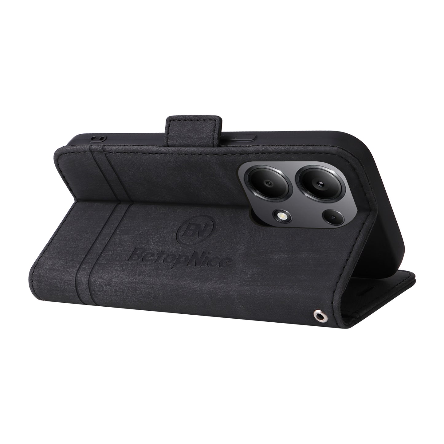 BETOPNICE 001 for Xiaomi Redmi Note 13 Pro 4G / Poco M6 Pro 4G Case with Hand Strap Leather Wallet Cover - Black