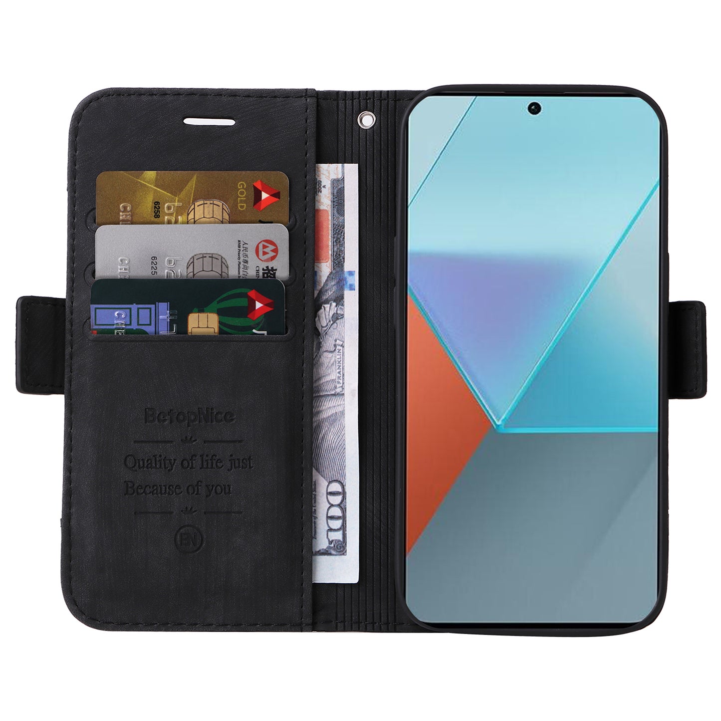 BETOPNICE 001 for Xiaomi Redmi Note 13 Pro 5G / Poco X6 5G Case Leather Wallet Smart Phone Cover - Black