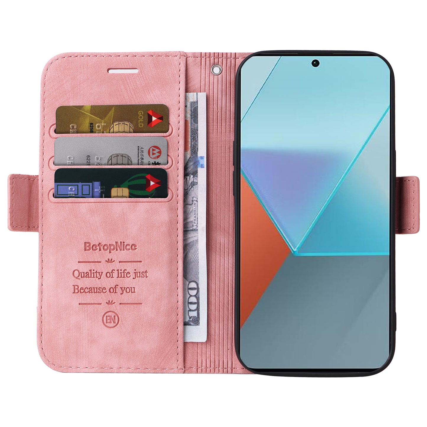 BETOPNICE 001 for Xiaomi Redmi Note 13 Pro 5G / Poco X6 5G Case Leather Wallet Smart Phone Cover - Pink