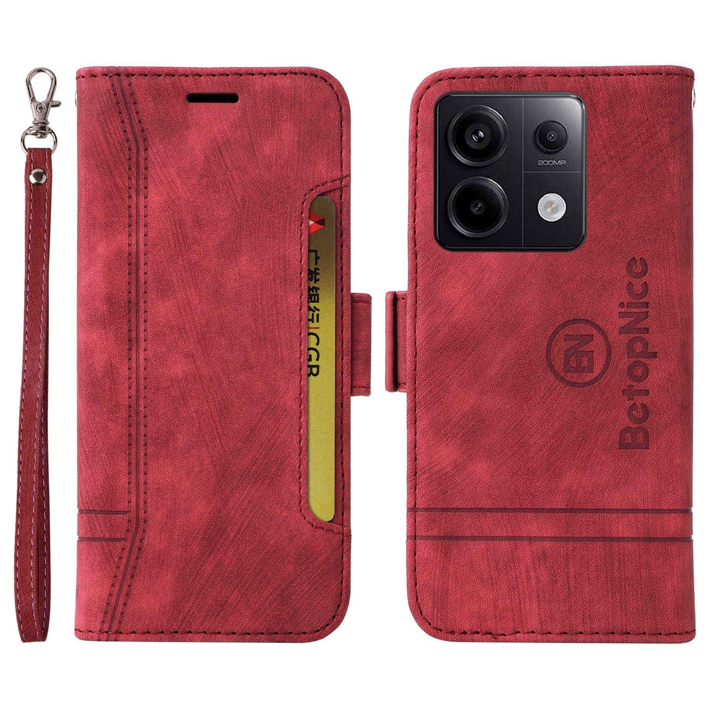 BETOPNICE 001 for Xiaomi Redmi Note 13 Pro 5G / Poco X6 5G Case Leather Wallet Smart Phone Cover - Red