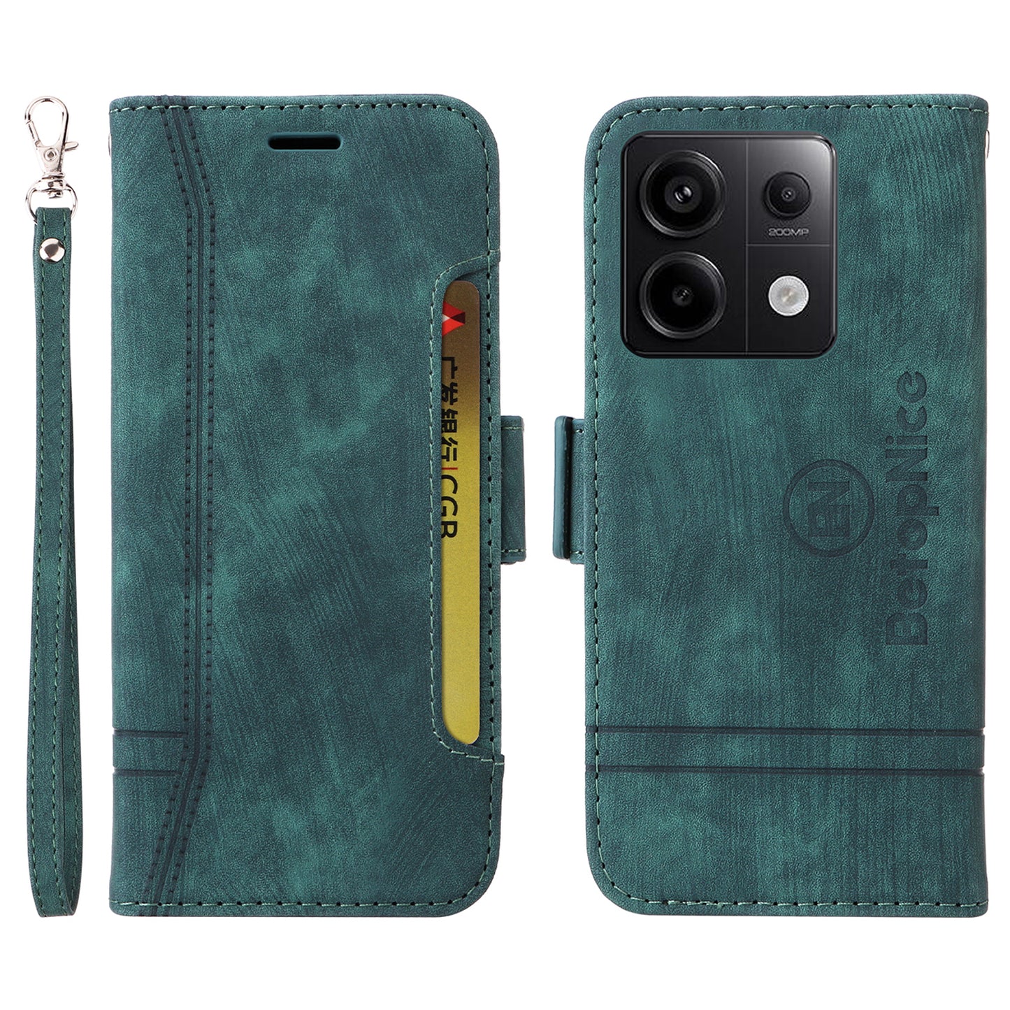 BETOPNICE 001 for Xiaomi Redmi Note 13 Pro 5G / Poco X6 5G Case Leather Wallet Smart Phone Cover - Green