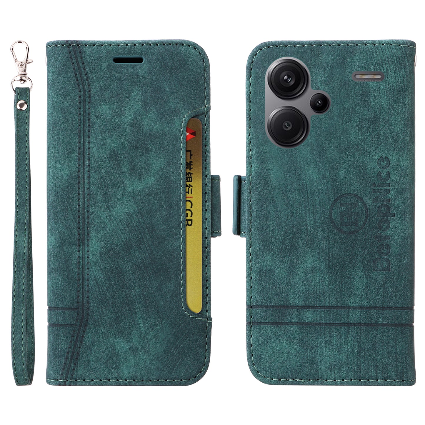 BETOPNICE 001 for Xiaomi Redmi Note 13 Pro+ 5G Phone Case Imprinted Lines Pattern Wallet Cover - Green