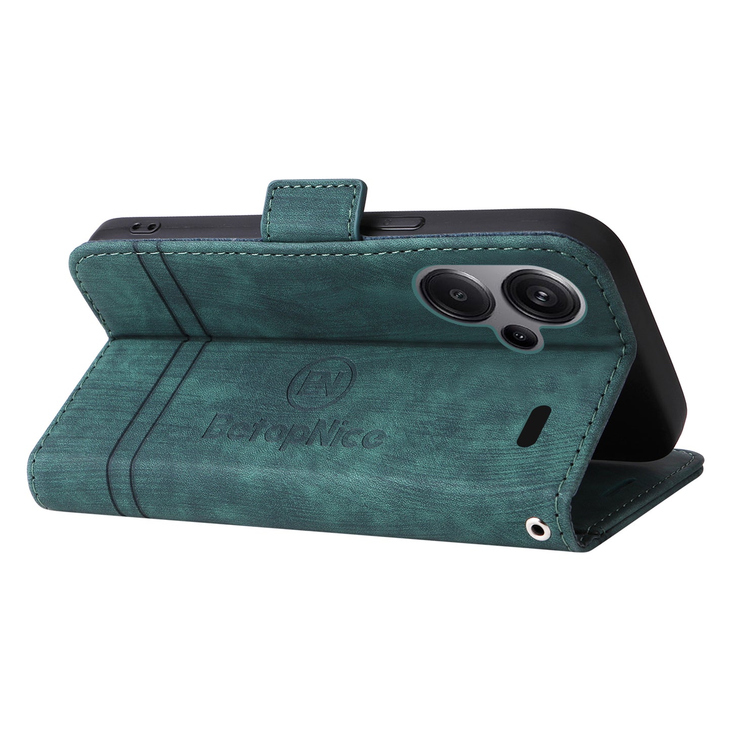 BETOPNICE 001 for Xiaomi Redmi Note 13 Pro+ 5G Phone Case Imprinted Lines Pattern Wallet Cover - Green