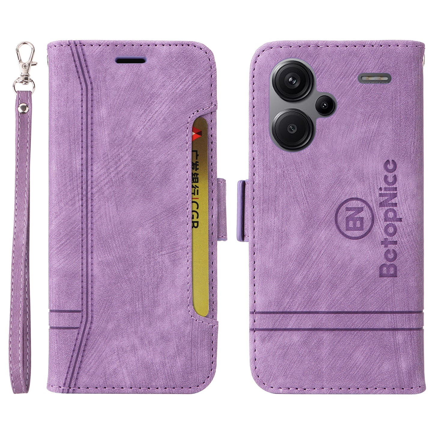 BETOPNICE 001 for Xiaomi Redmi Note 13 Pro+ 5G Phone Case Imprinted Lines Pattern Wallet Cover - Purple
