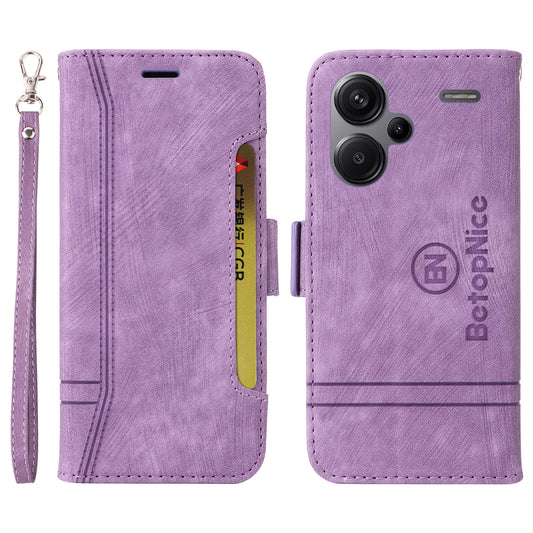 BETOPNICE 001 for Xiaomi Redmi Note 13 Pro+ 5G Phone Case Imprinted Lines Pattern Wallet Cover - Purple