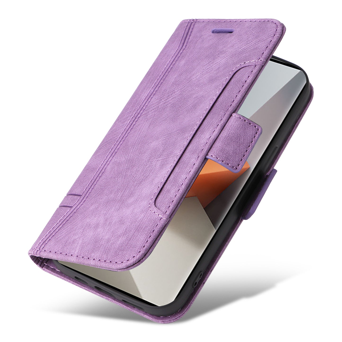 BETOPNICE 001 for Xiaomi Redmi Note 13 Pro+ 5G Phone Case Imprinted Lines Pattern Wallet Cover - Purple
