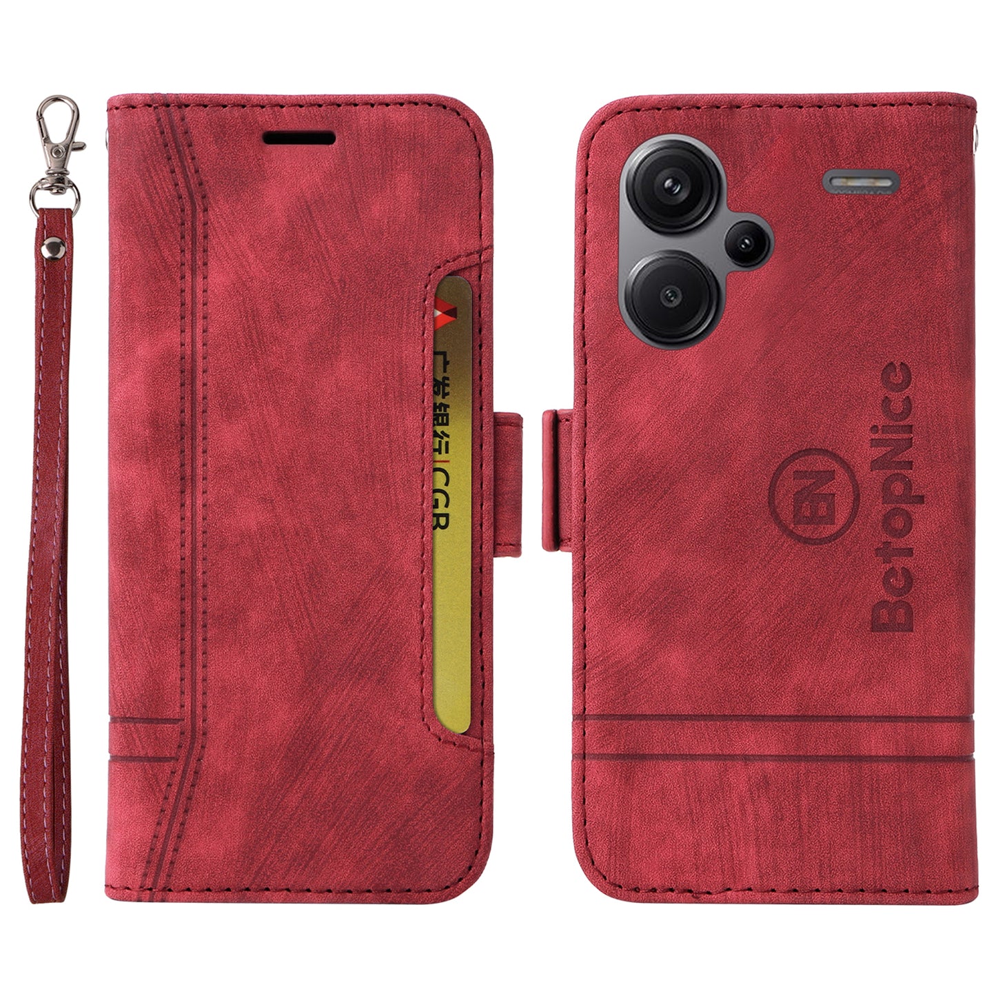 BETOPNICE 001 for Xiaomi Redmi Note 13 Pro+ 5G Phone Case Imprinted Lines Pattern Wallet Cover - Red