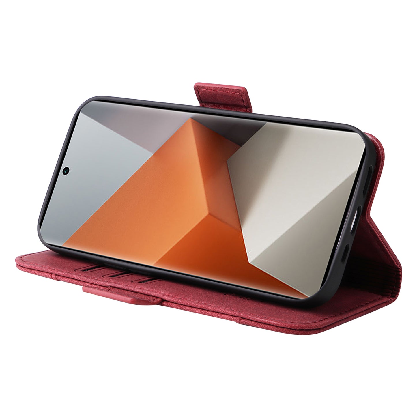 BETOPNICE 001 for Xiaomi Redmi Note 13 Pro+ 5G Phone Case Imprinted Lines Pattern Wallet Cover - Red