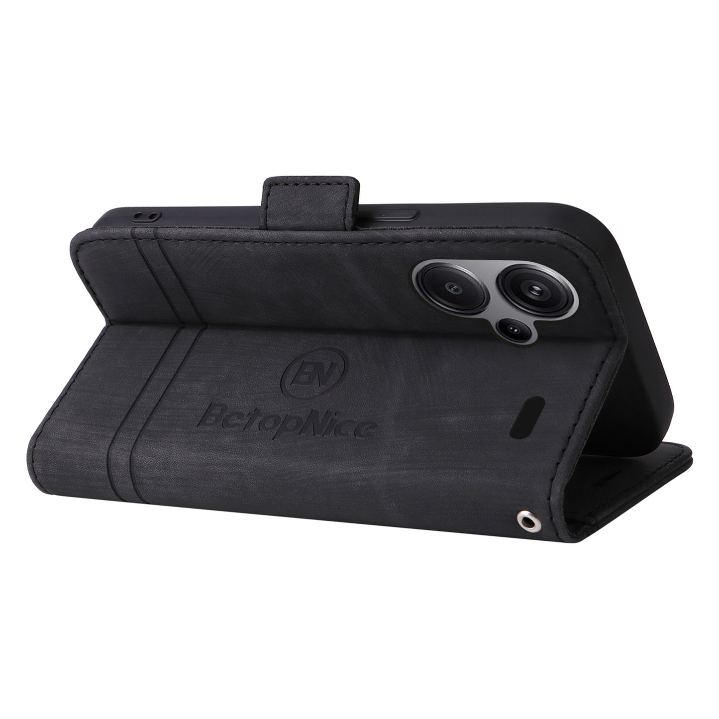 BETOPNICE 001 for Xiaomi Redmi Note 13 Pro+ 5G Phone Case Imprinted Lines Pattern Wallet Cover - Black