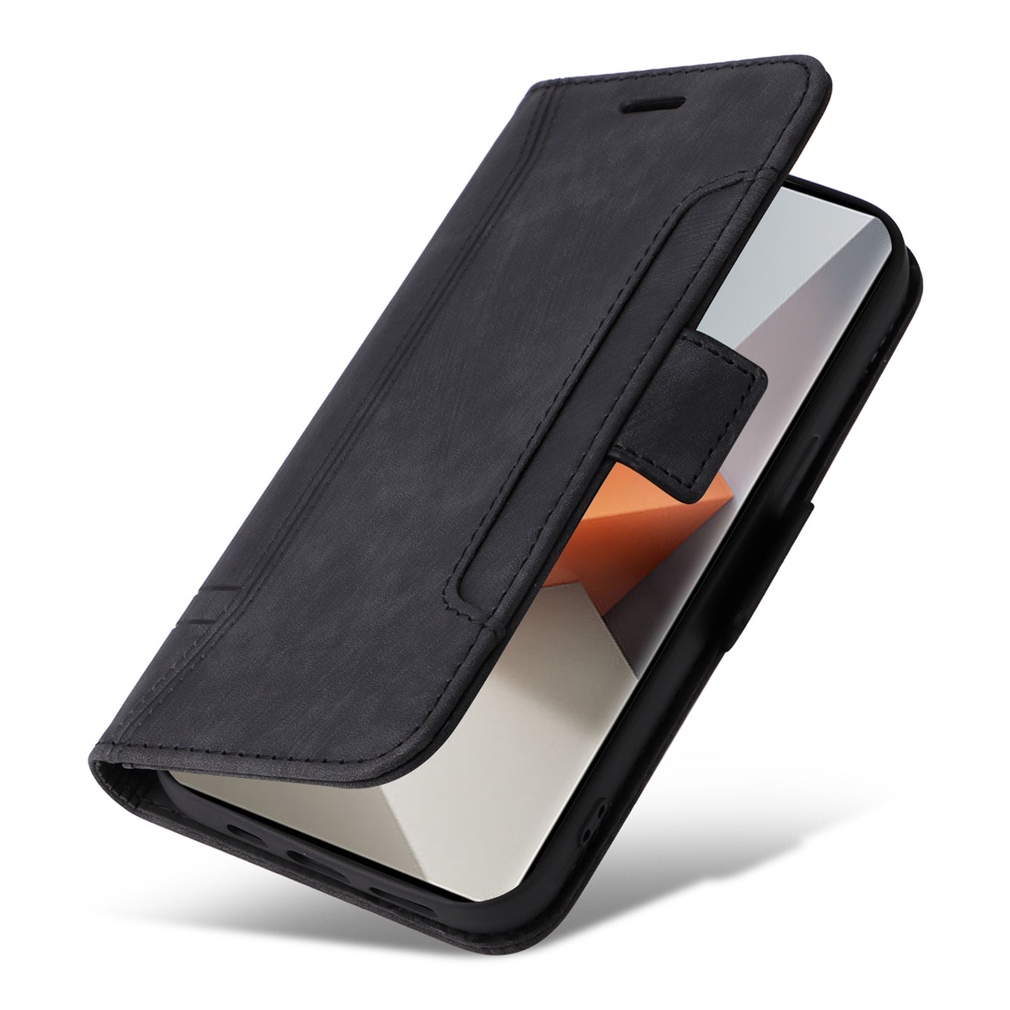 BETOPNICE 001 for Xiaomi Redmi Note 13 Pro+ 5G Phone Case Imprinted Lines Pattern Wallet Cover - Black