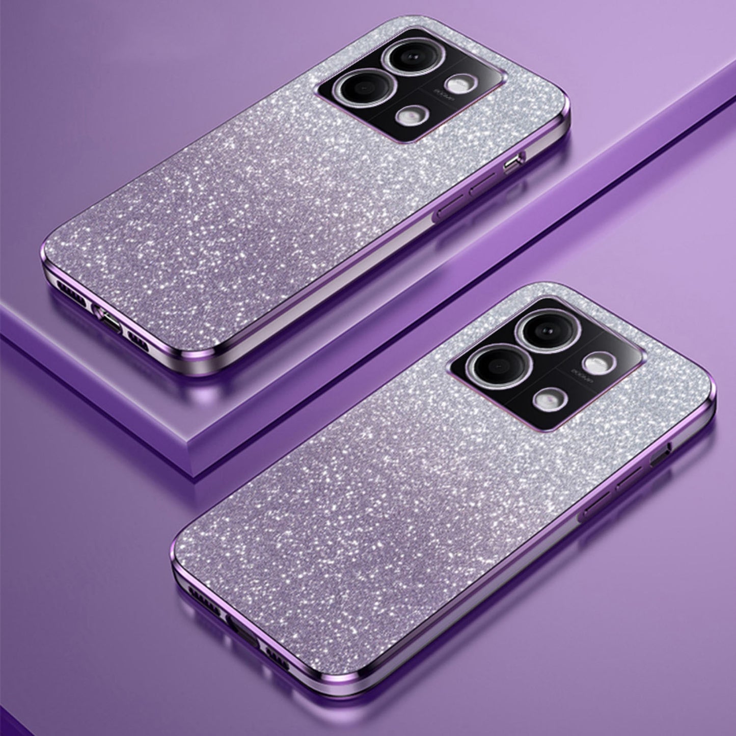 For Xiaomi Redmi Note 13 4G Case Glitter Powder Anti-scratch PC+TPU Phone Kickstand Cover - Purple