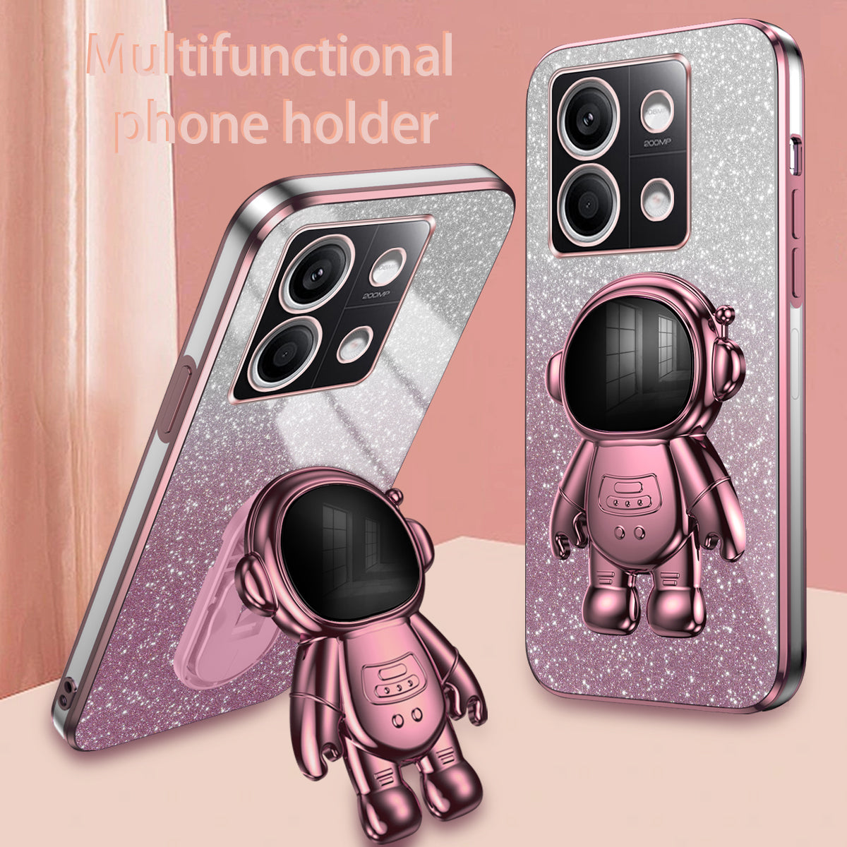 For Xiaomi Redmi Note 13 4G Case Glitter Powder Anti-scratch PC+TPU Phone Kickstand Cover - Pink