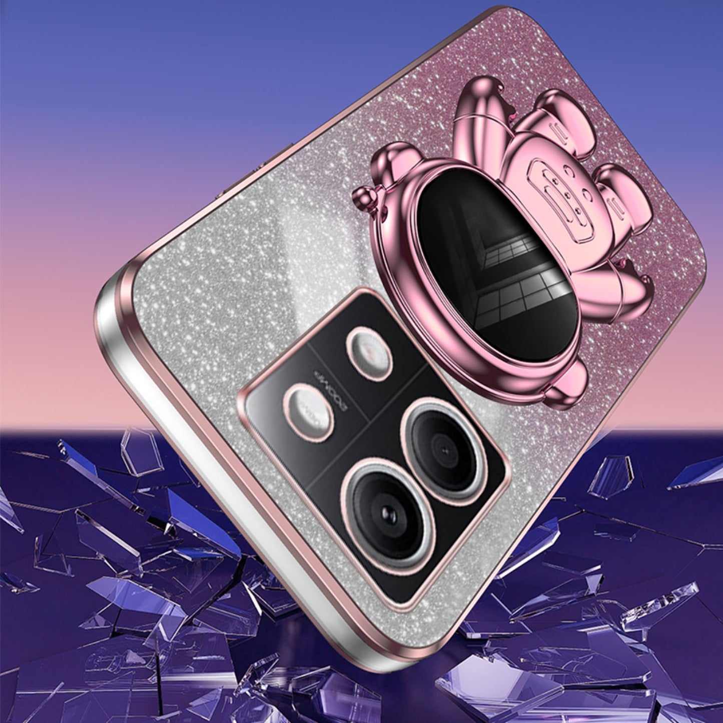 For Xiaomi Redmi Note 13 4G Case Glitter Powder Anti-scratch PC+TPU Phone Kickstand Cover - Pink