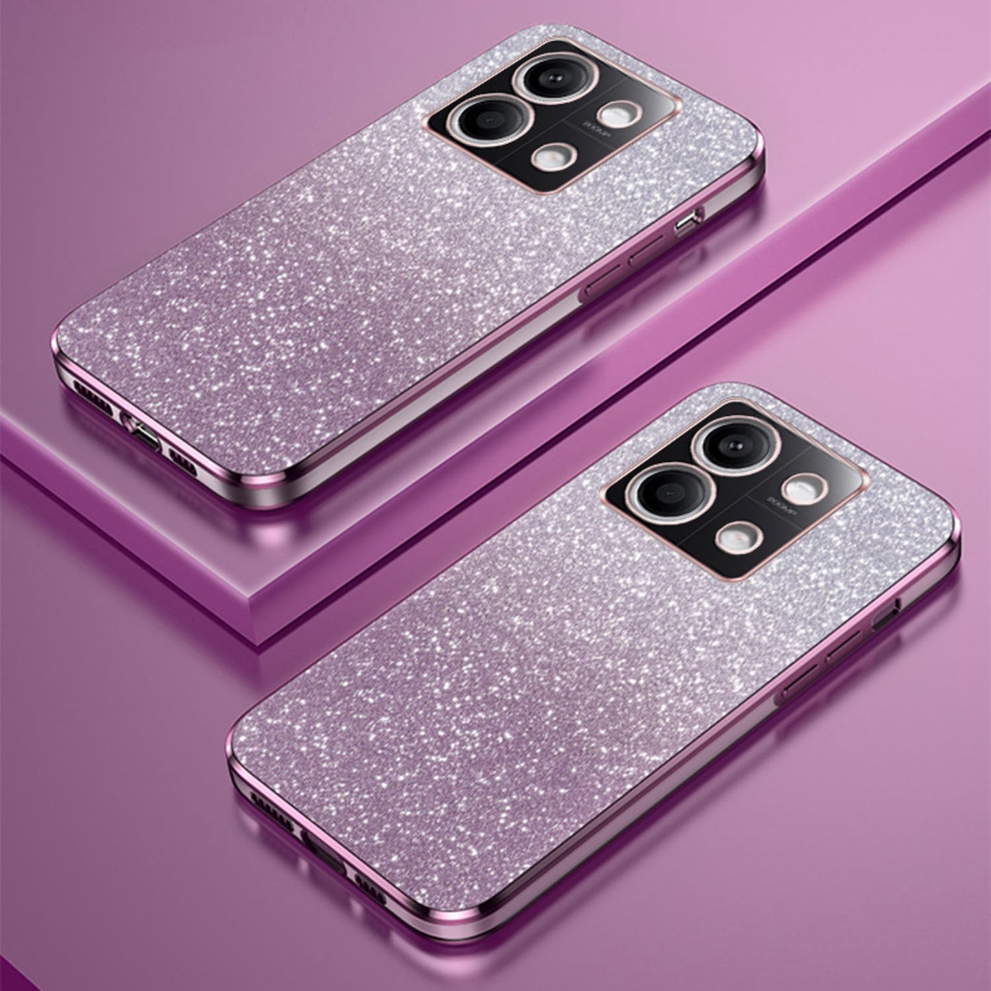 For Xiaomi Redmi Note 13 4G Case Glitter Powder Anti-scratch PC+TPU Phone Kickstand Cover - Pink