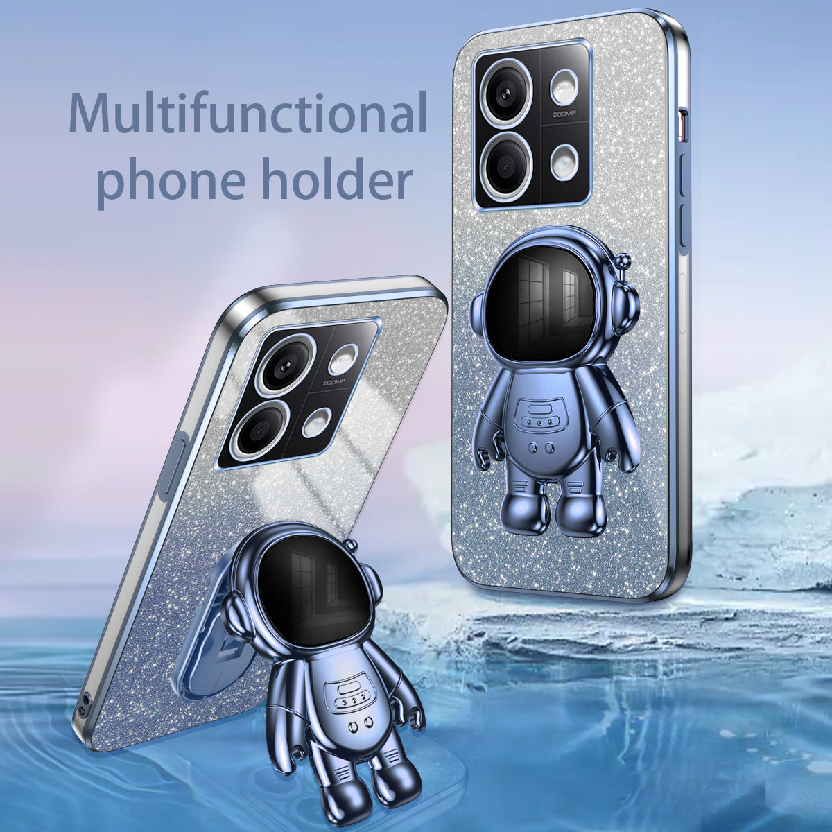 For Xiaomi Redmi Note 13 4G Case Glitter Powder Anti-scratch PC+TPU Phone Kickstand Cover - Blue