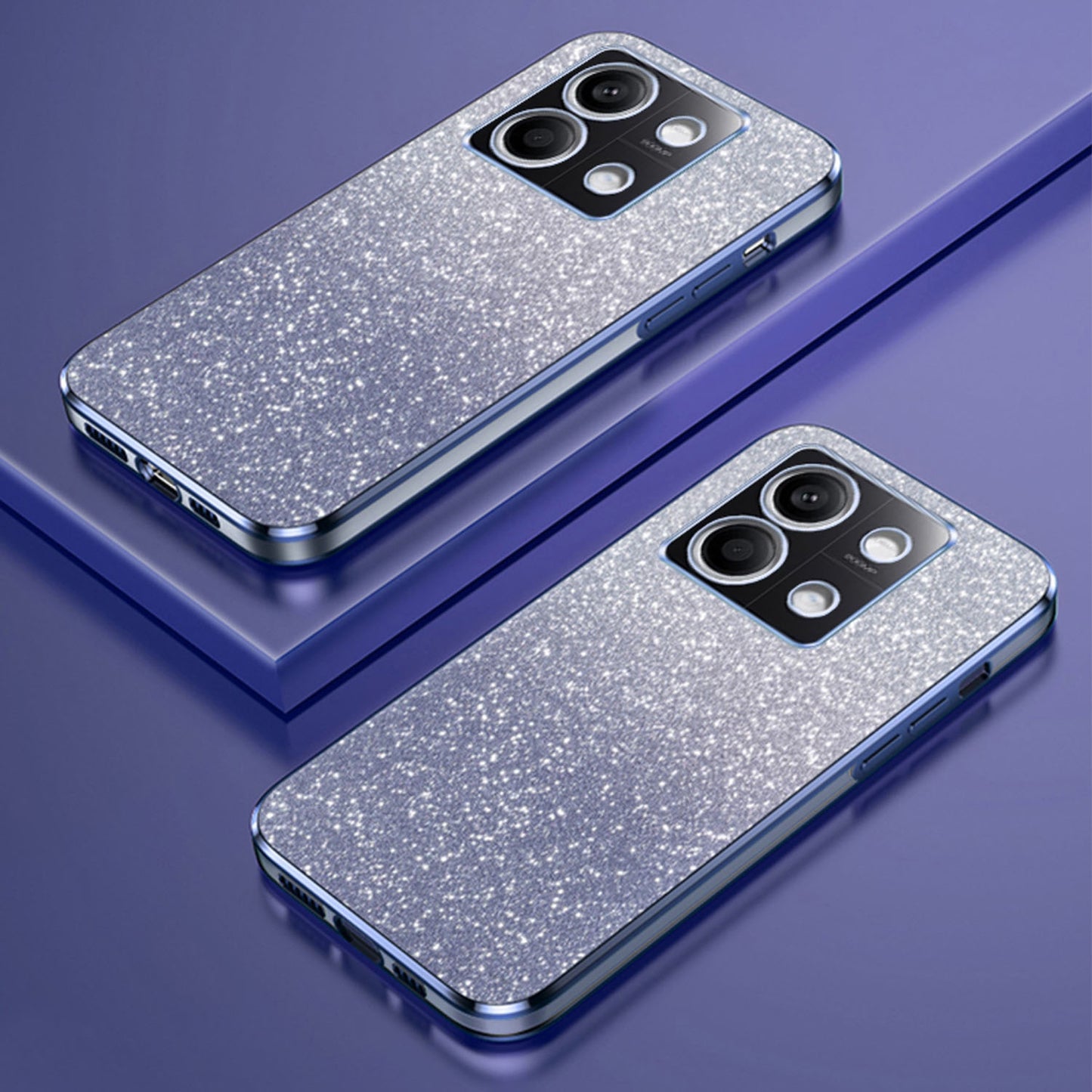 For Xiaomi Redmi Note 13 4G Case Glitter Powder Anti-scratch PC+TPU Phone Kickstand Cover - Blue