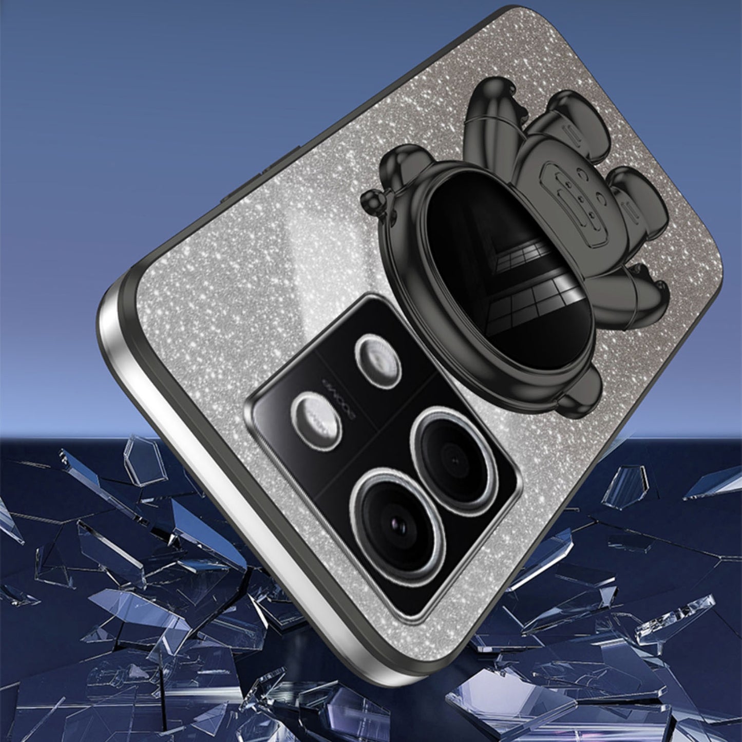 For Xiaomi Redmi Note 13 4G Case Glitter Powder Anti-scratch PC+TPU Phone Kickstand Cover - Black