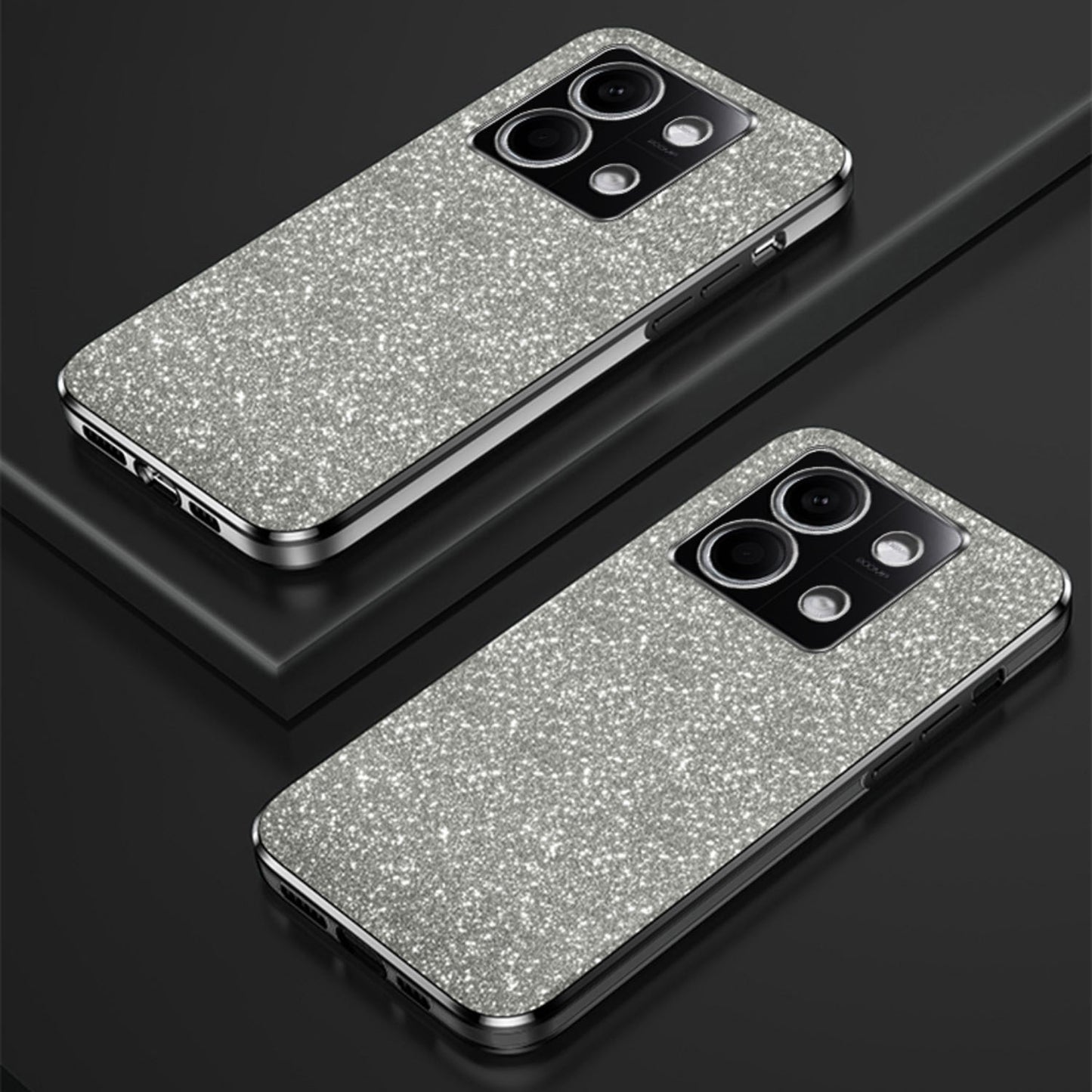 For Xiaomi Redmi Note 13 4G Case Glitter Powder Anti-scratch PC+TPU Phone Kickstand Cover - Black