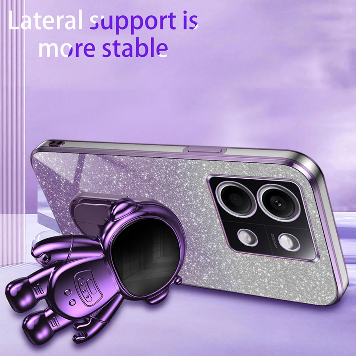 For Xiaomi Redmi Note 13 5G (Global) Cover Astronaut Kickstand Glitter Powder Mobile Phone Case - Purple
