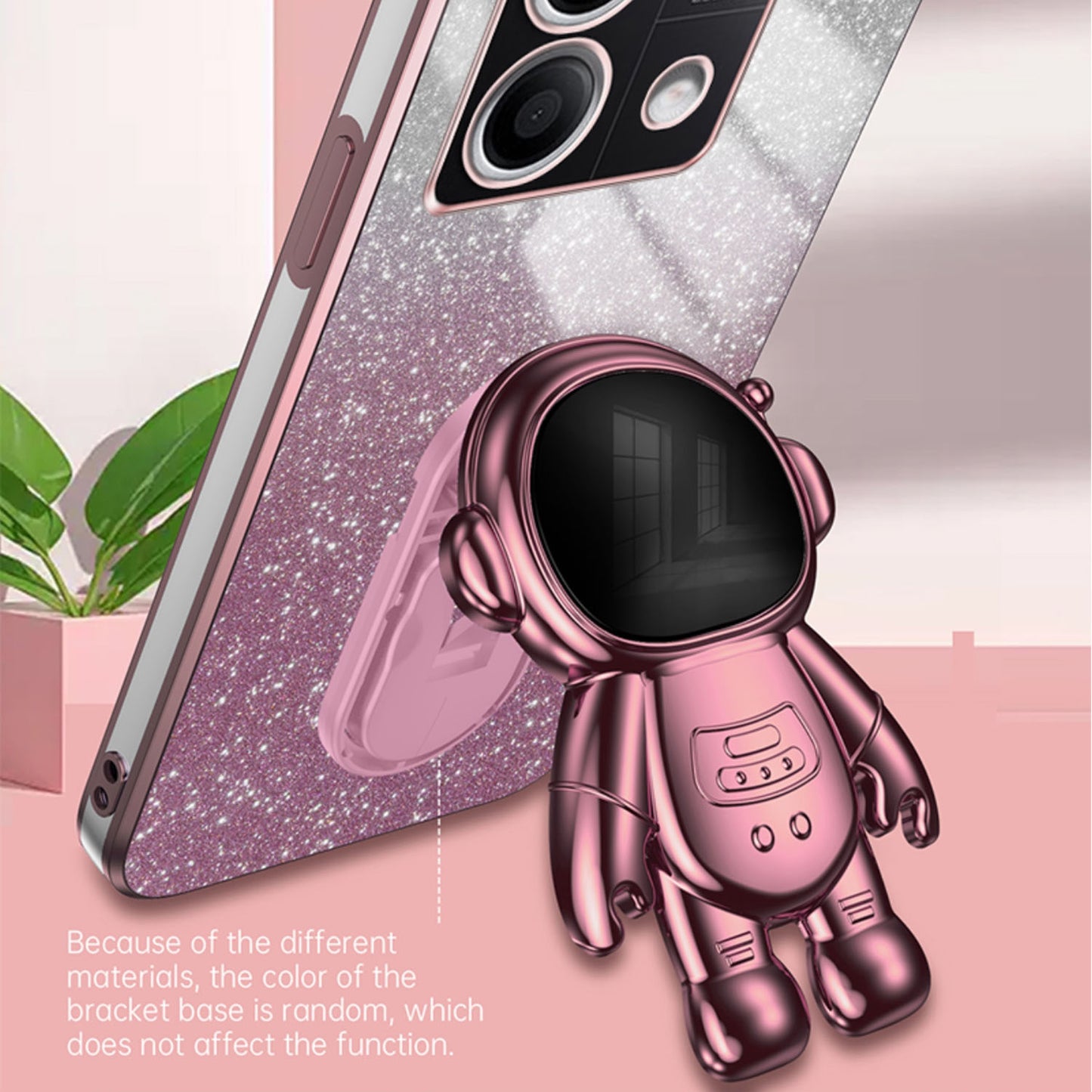 For Xiaomi Redmi Note 13 5G (Global) Cover Astronaut Kickstand Glitter Powder Mobile Phone Case - Pink