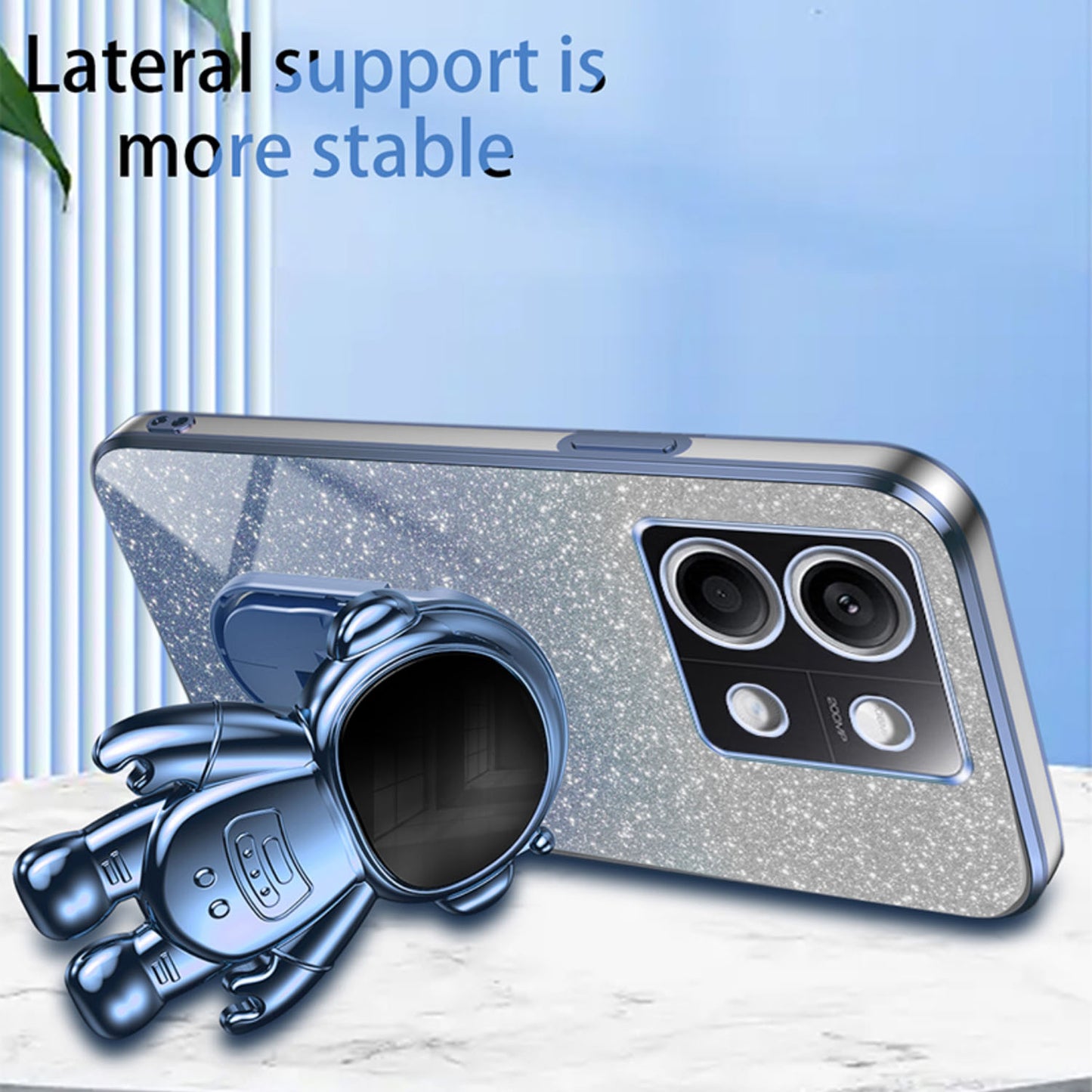 For Xiaomi Redmi Note 13 5G (Global) Cover Astronaut Kickstand Glitter Powder Mobile Phone Case - Blue