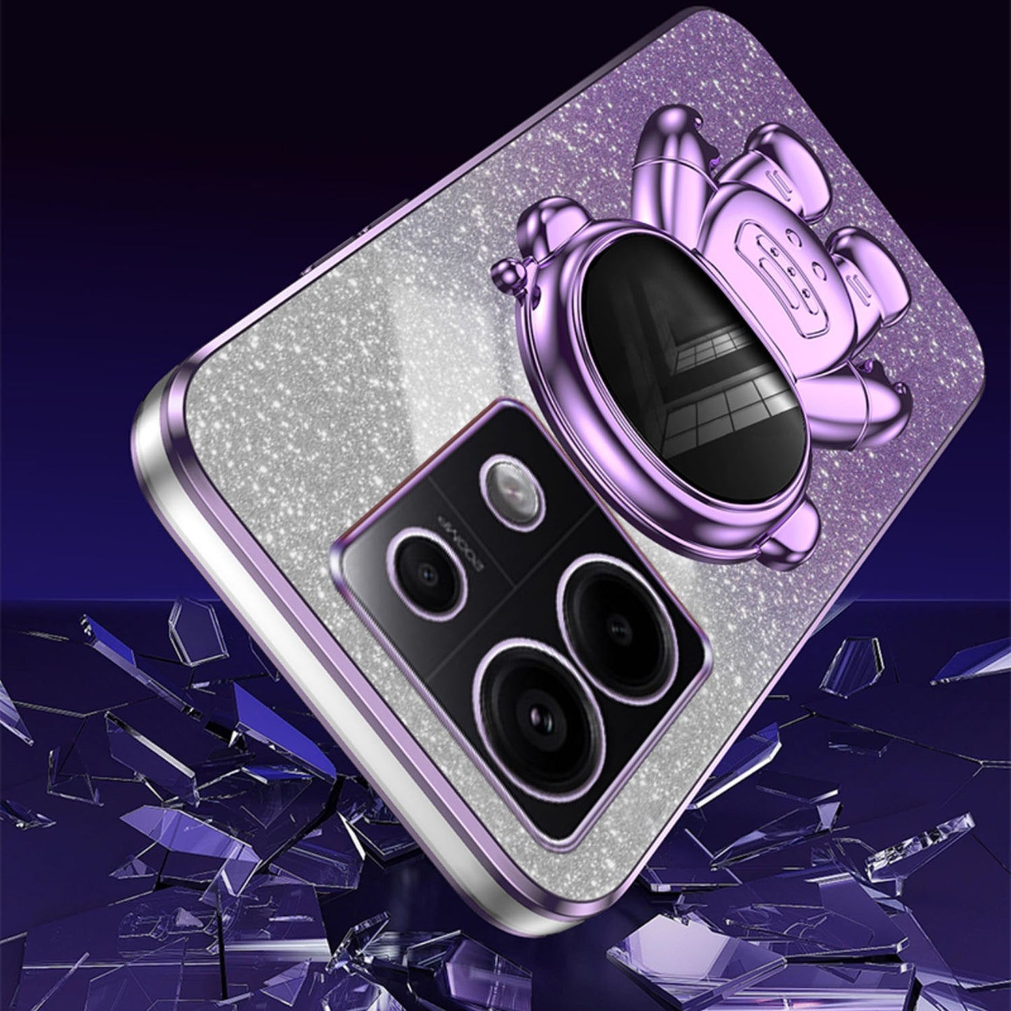 For Xiaomi Poco X6 5G / Redmi Note 13 Pro 5G Case Electroplating Astronaut Kickstand Phone Cover - Purple