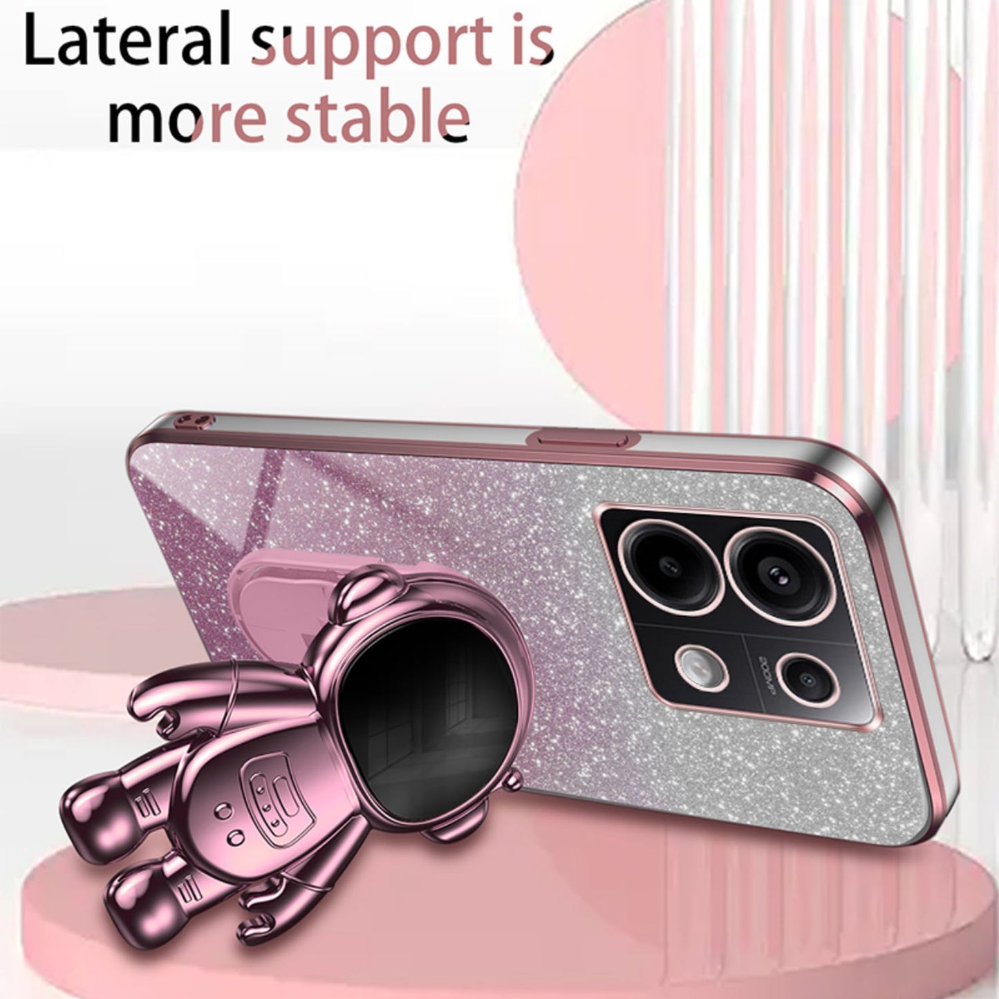 For Xiaomi Poco X6 5G / Redmi Note 13 Pro 5G Case Electroplating Astronaut Kickstand Phone Cover - Pink