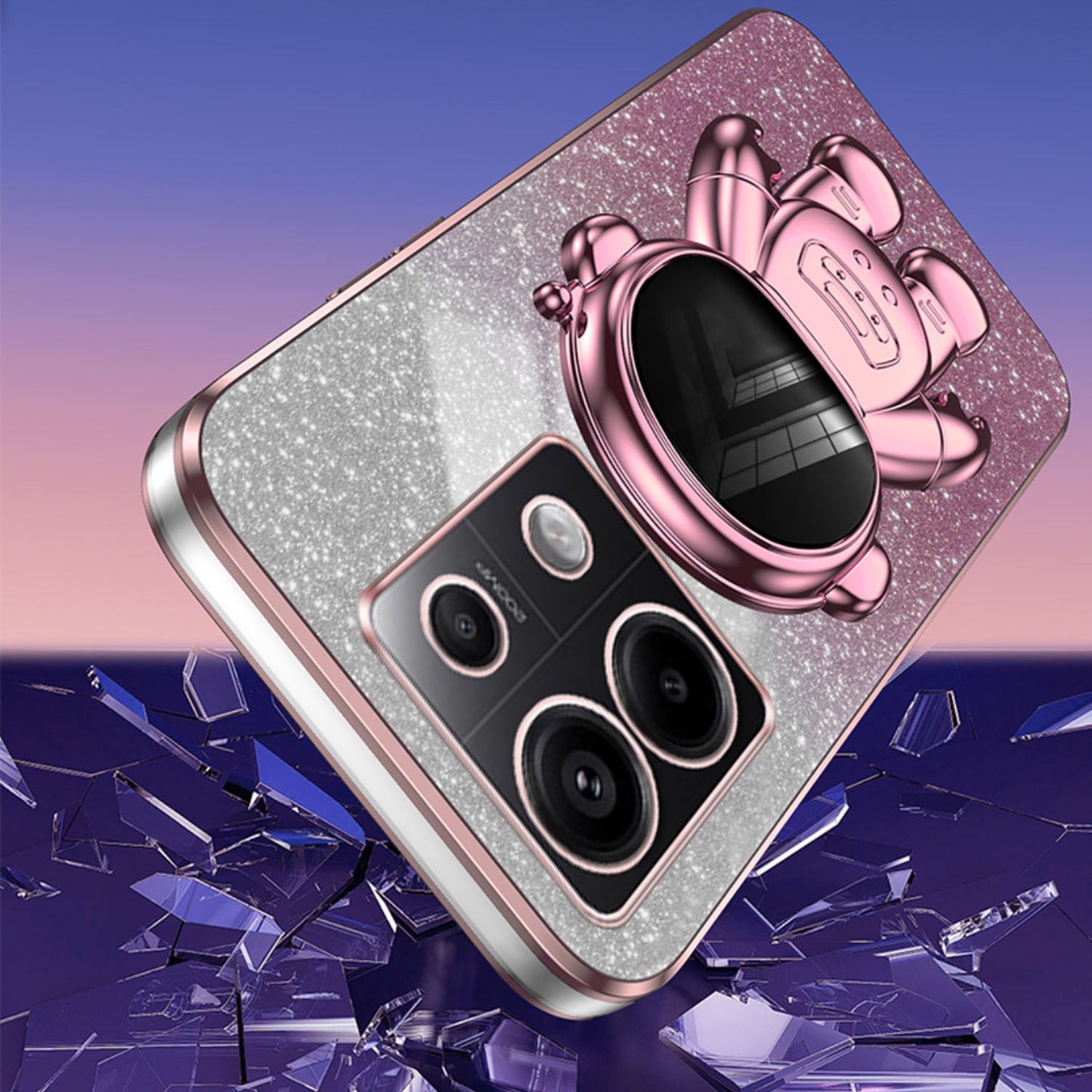 For Xiaomi Poco X6 5G / Redmi Note 13 Pro 5G Case Electroplating Astronaut Kickstand Phone Cover - Pink