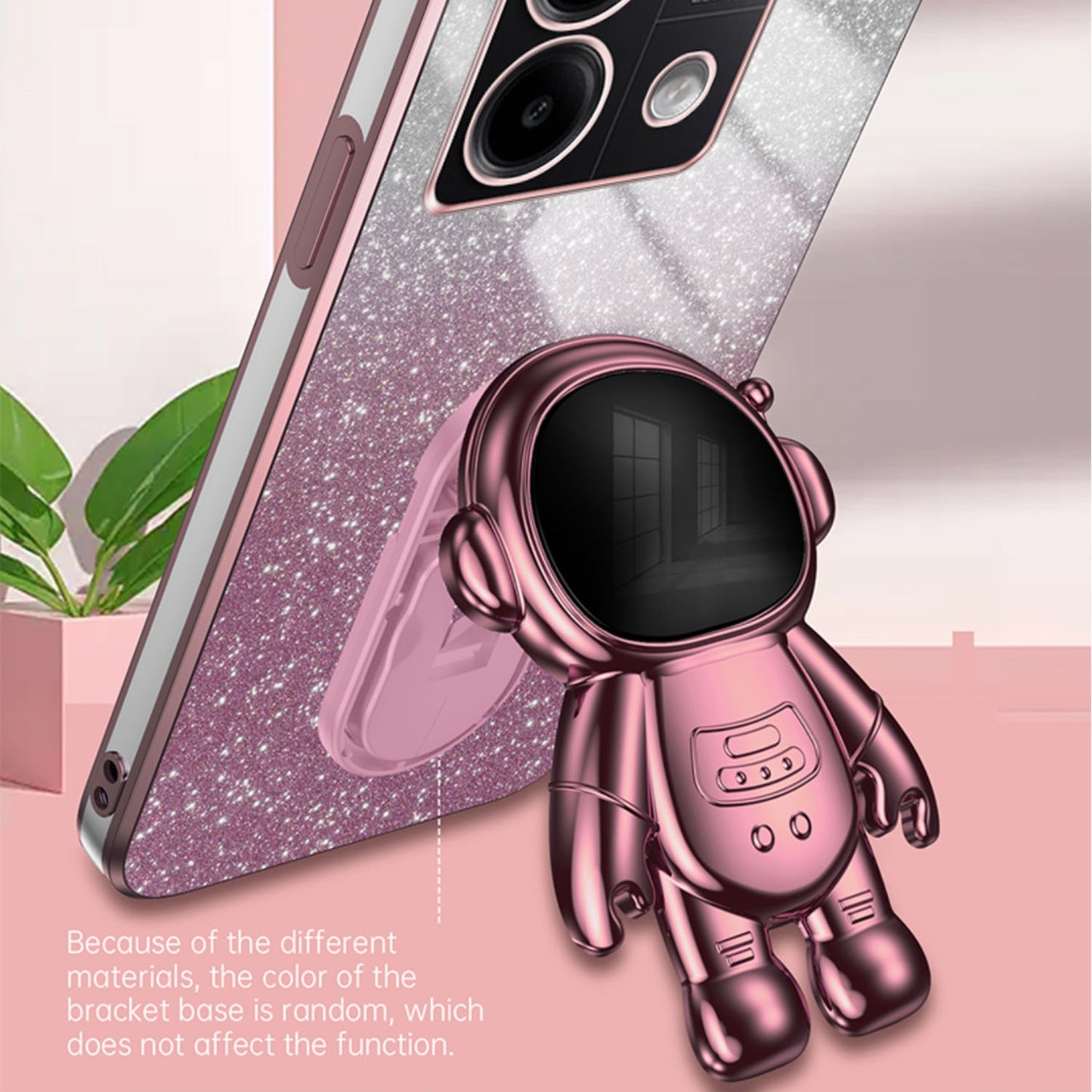 For Xiaomi Poco X6 5G / Redmi Note 13 Pro 5G Case Electroplating Astronaut Kickstand Phone Cover - Pink