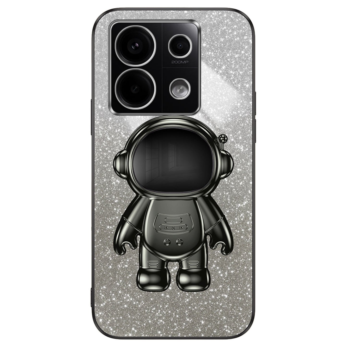 For Xiaomi Poco X6 5G / Redmi Note 13 Pro 5G Case Electroplating Astronaut Kickstand Phone Cover - Black