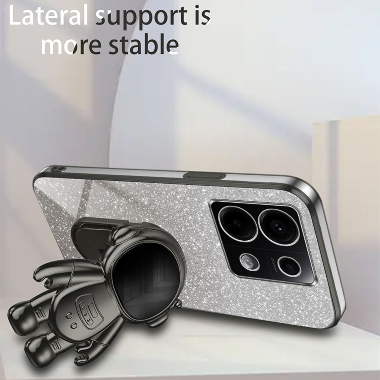 For Xiaomi Poco X6 5G / Redmi Note 13 Pro 5G Case Electroplating Astronaut Kickstand Phone Cover - Black