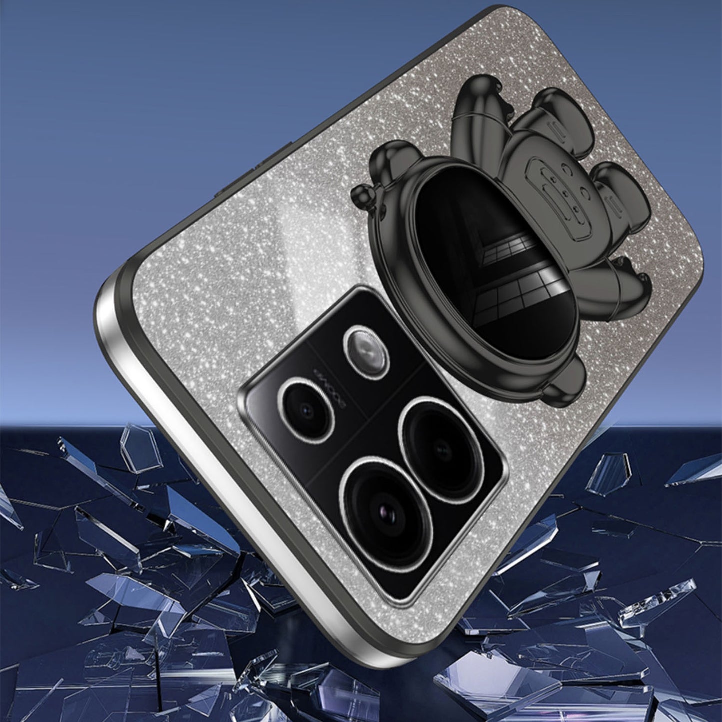 For Xiaomi Poco X6 5G / Redmi Note 13 Pro 5G Case Electroplating Astronaut Kickstand Phone Cover - Black