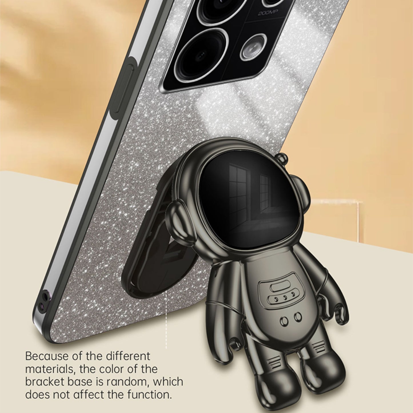 For Xiaomi Poco X6 5G / Redmi Note 13 Pro 5G Case Electroplating Astronaut Kickstand Phone Cover - Black